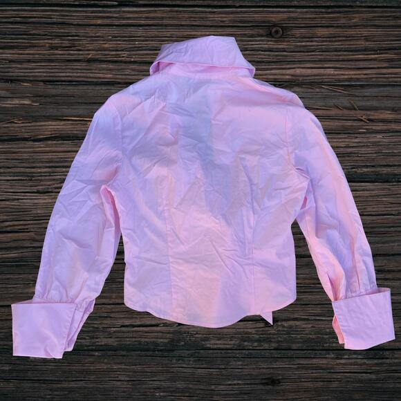 Pink bow tie high collared shirt vintage 1980s coquette balletcore office siren - Picture 3 of 9